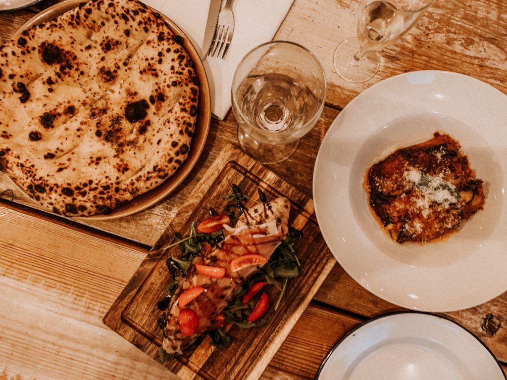 Focaccia Tartufata, Tronchetto Parma & Bufala and Parmigiana de Melanzane